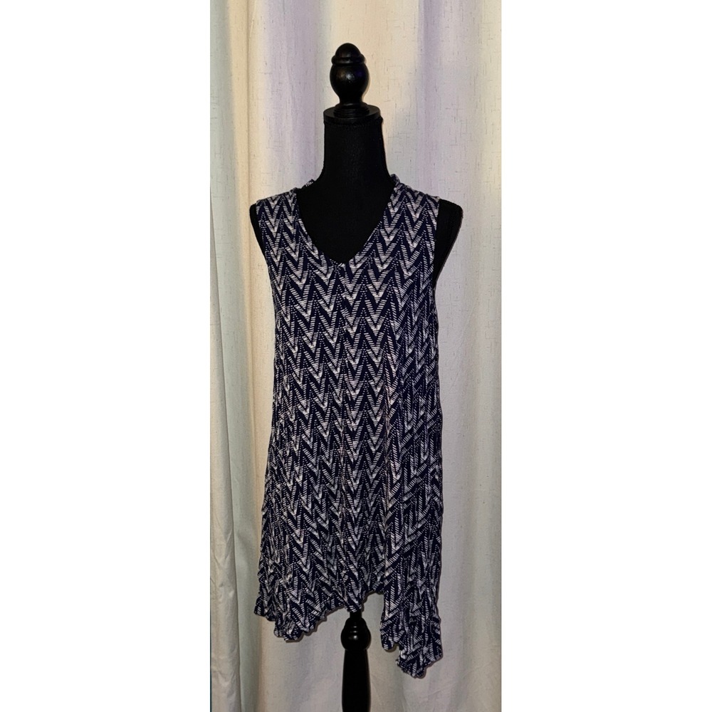 Bailey Blue Womens Sleeveless V-Neck Tunic Dress Chevron Pattern Size Large MINT